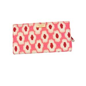 Kate Spade New York Pink Red Ikat Floral Print Zip Around Continental Wallet